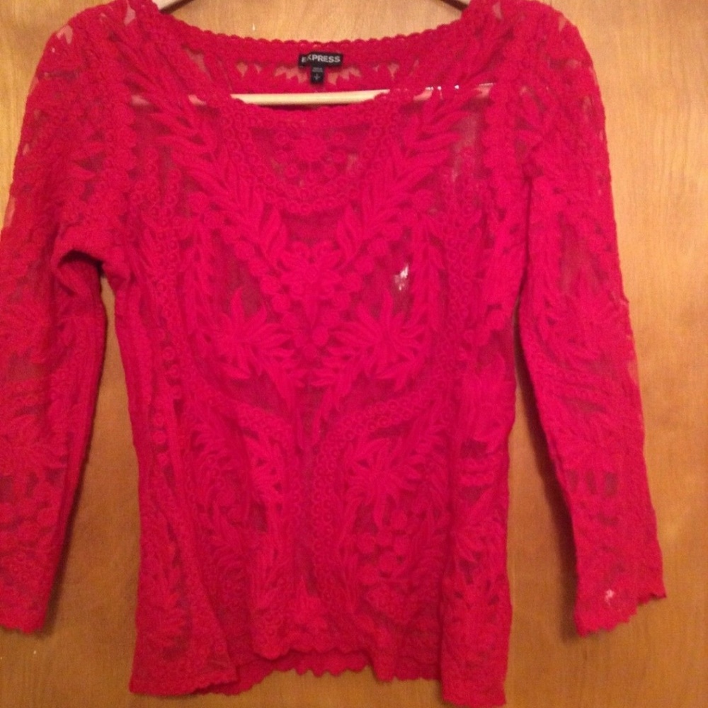 Express see thru red long sleeve express blouse